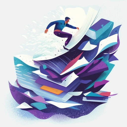 Illustration of a person surfing through documents
